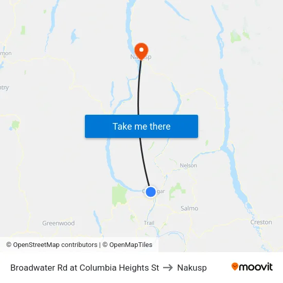 Broadwater Rd at Columbia Heights St to Nakusp map
