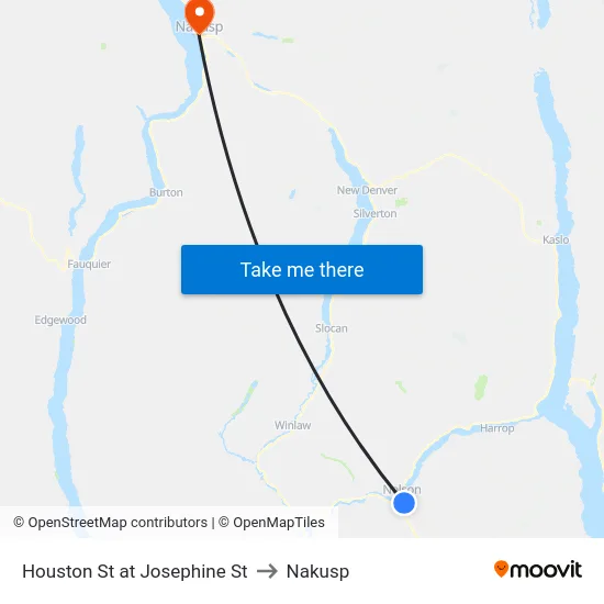 Houston St at Josephine St to Nakusp map