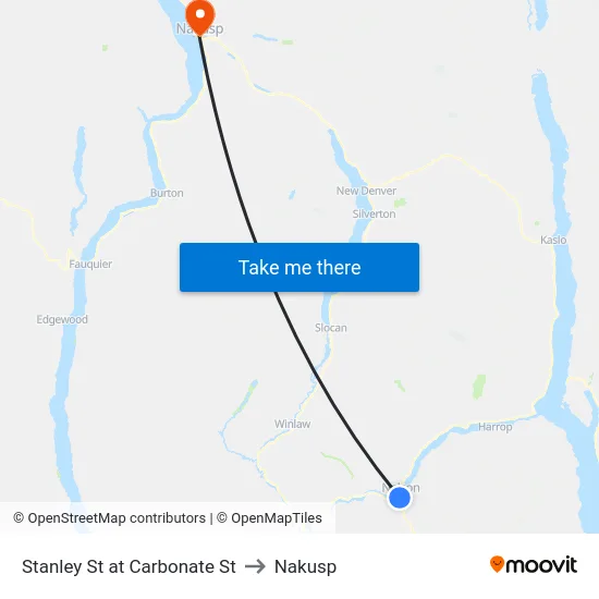 Stanley St at Carbonate St to Nakusp map