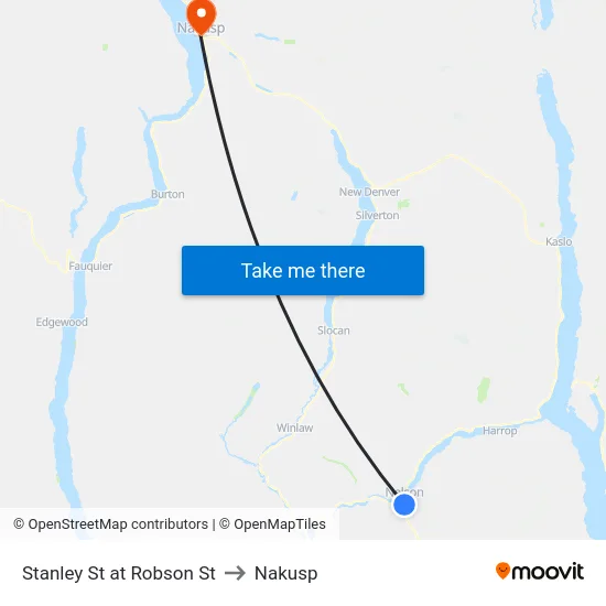 Stanley St at Robson St to Nakusp map