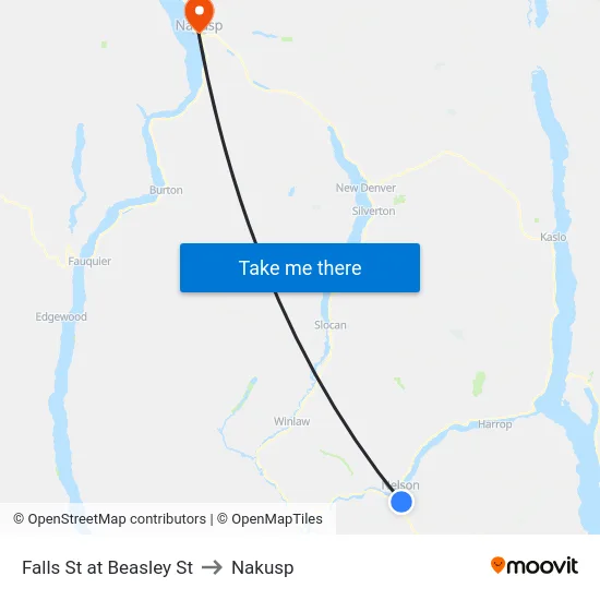 Falls St at Beasley St to Nakusp map