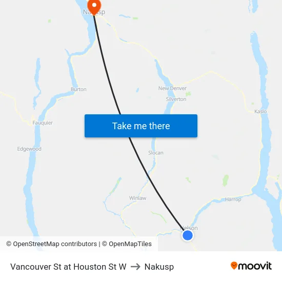 Vancouver St at Houston St W to Nakusp map