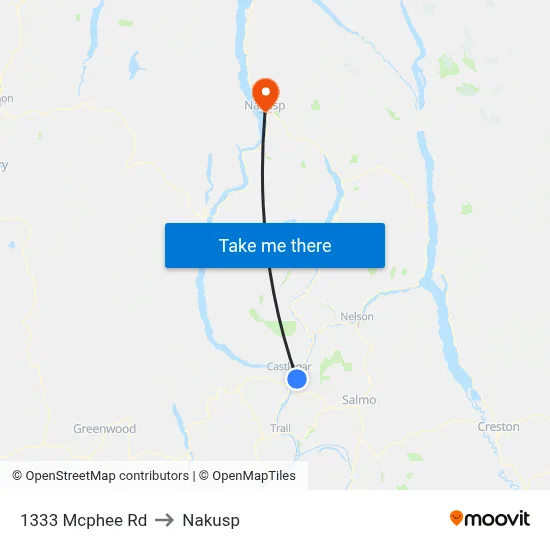 1333 Mcphee Rd to Nakusp map