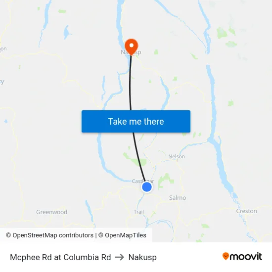 Mcphee Rd at Columbia Rd to Nakusp map