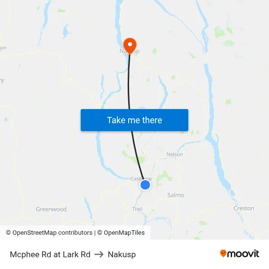 Mcphee Rd at Lark Rd to Nakusp map