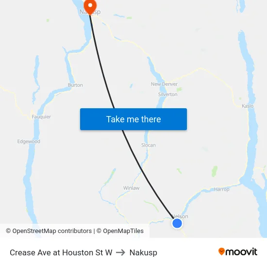 Crease Ave at Houston St W to Nakusp map