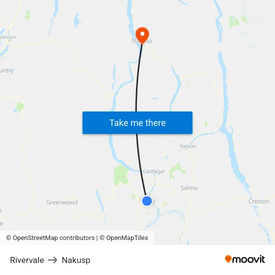 Rivervale to Nakusp map
