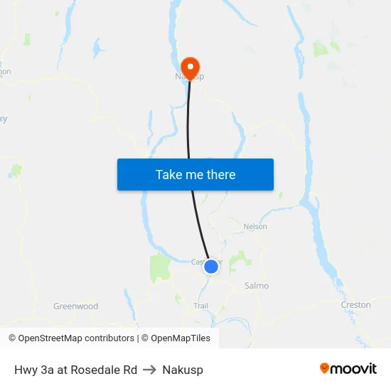 Hwy 3a at Rosedale Rd to Nakusp map