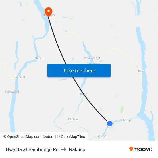 Hwy 3a at Bainbridge Rd to Nakusp map
