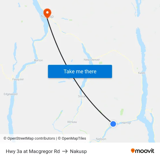 Hwy 3a at Macgregor Rd to Nakusp map