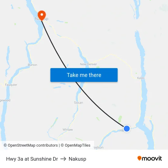 Hwy 3a at Sunshine Dr to Nakusp map