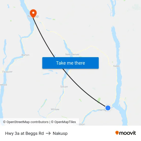 Hwy 3a at Beggs Rd to Nakusp map