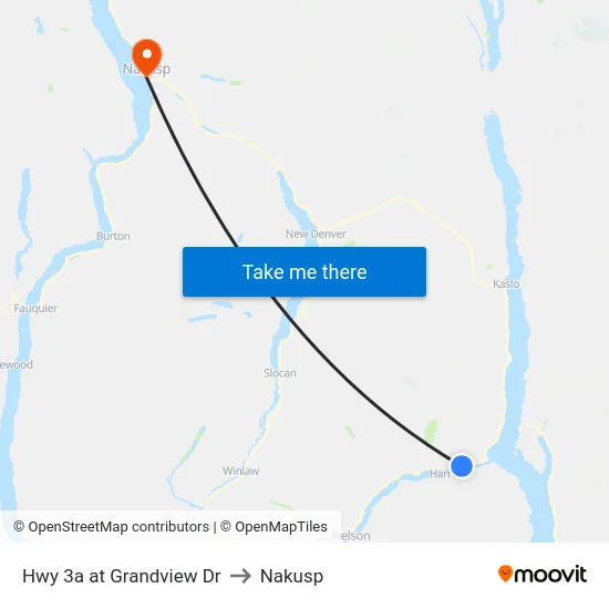 Hwy 3a at Grandview Dr to Nakusp map