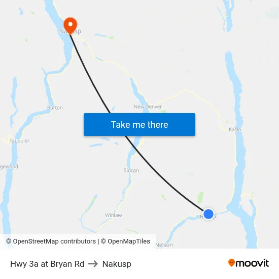 Hwy 3a at Bryan Rd to Nakusp map