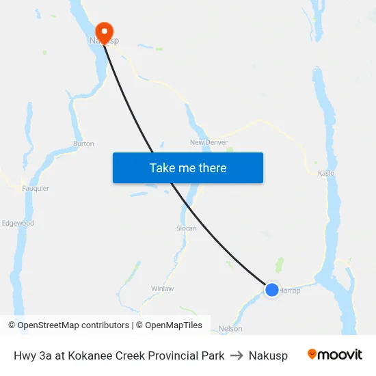 Hwy 3a at Kokanee Creek Provincial Park to Nakusp map