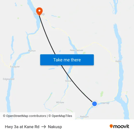 Hwy 3a at Kane Rd to Nakusp map