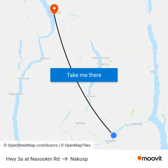 Hwy 3a at Nasookin Rd to Nakusp map