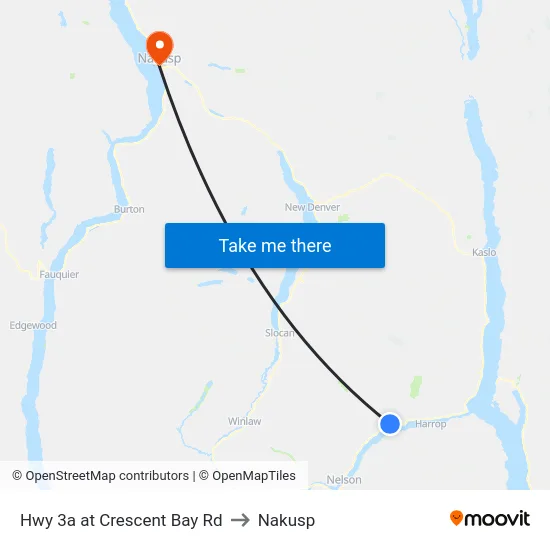 Hwy 3a at Crescent Bay Rd to Nakusp map