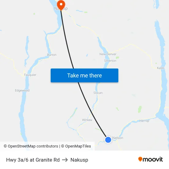 Hwy 3a/6 at Granite Rd to Nakusp map