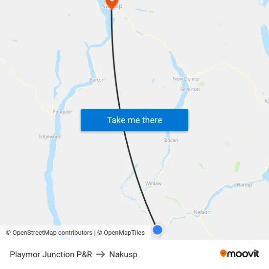 Playmor Junction P&R to Nakusp map