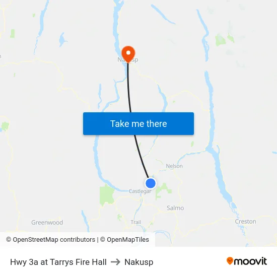 Hwy 3a at Tarrys Fire Hall to Nakusp map
