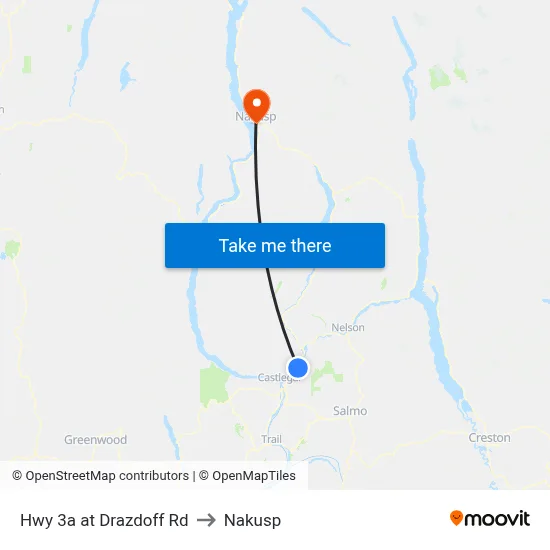 Hwy 3a at Drazdoff Rd to Nakusp map