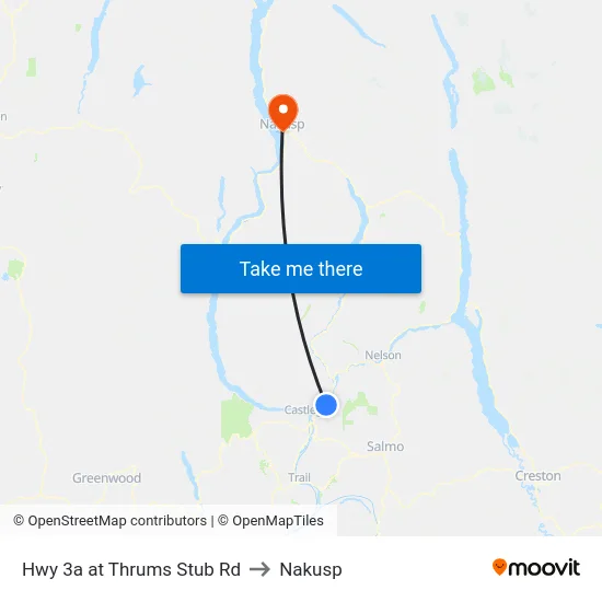 Hwy 3a at Thrums Stub Rd to Nakusp map