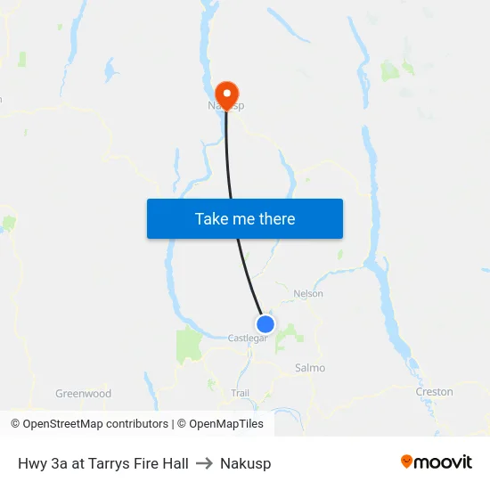 Hwy 3a at Tarrys Fire Hall to Nakusp map