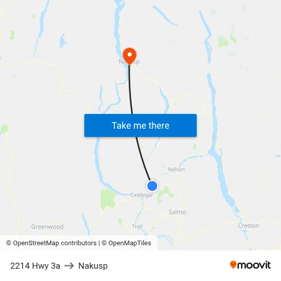 2214 Hwy 3a to Nakusp map