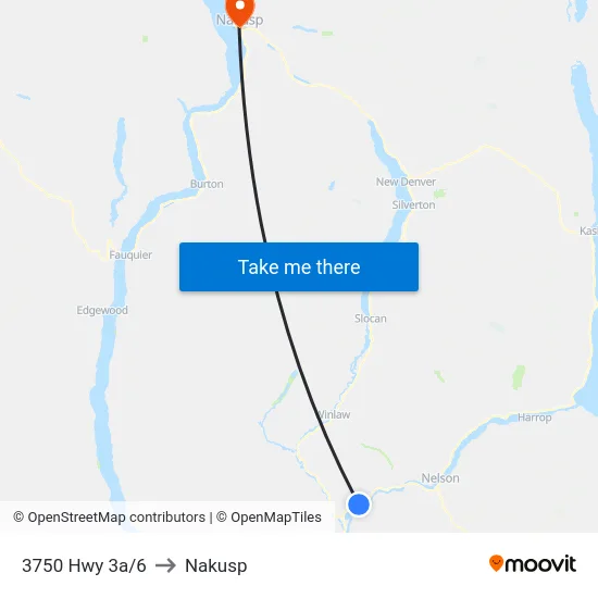 3750 Hwy 3a/6 to Nakusp map