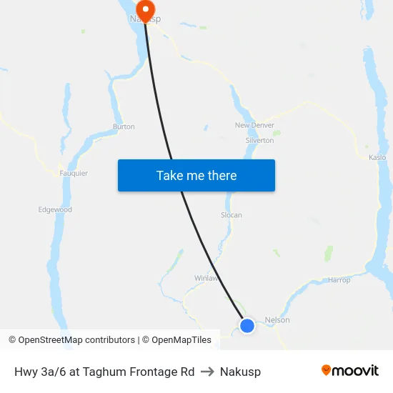 Hwy 3a/6 at Taghum Frontage Rd to Nakusp map