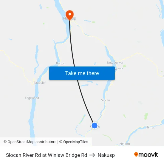 Slocan River Rd at Winlaw Bridge Rd to Nakusp map