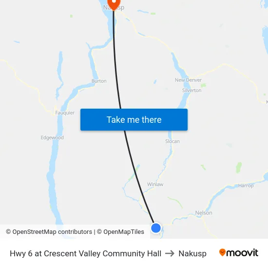 Hwy 6 at Crescent Valley Community Hall to Nakusp map