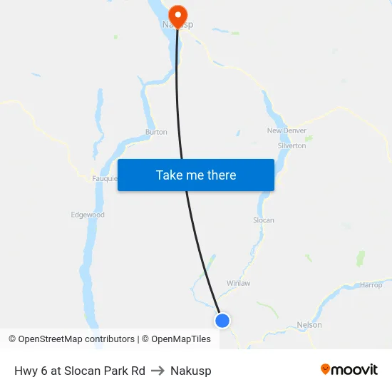 Hwy 6 at Slocan Park Rd to Nakusp map