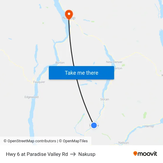 Hwy 6 at Paradise Valley Rd to Nakusp map