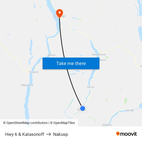 Hwy 6 & Katasonoff to Nakusp map