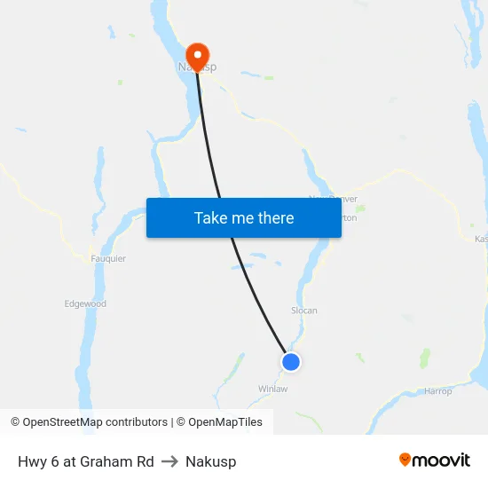 Hwy 6 at Graham Rd to Nakusp map