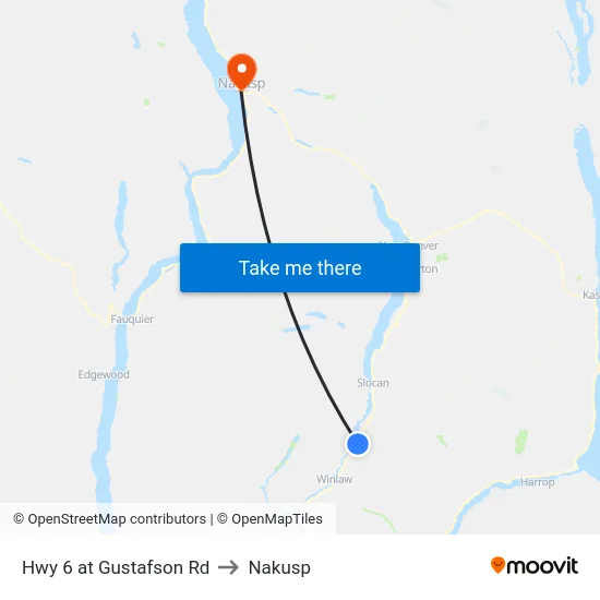 Hwy 6 at Gustafson Rd to Nakusp map
