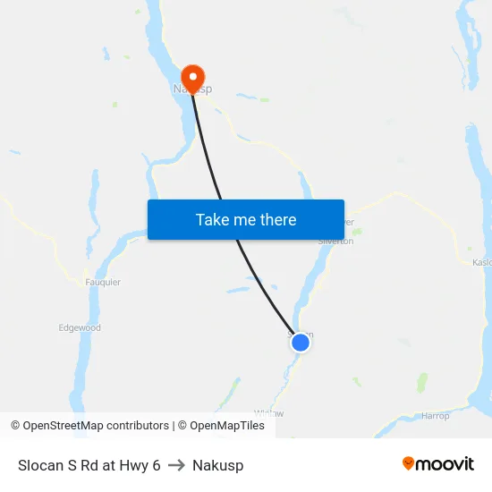 Slocan S Rd at Hwy 6 to Nakusp map
