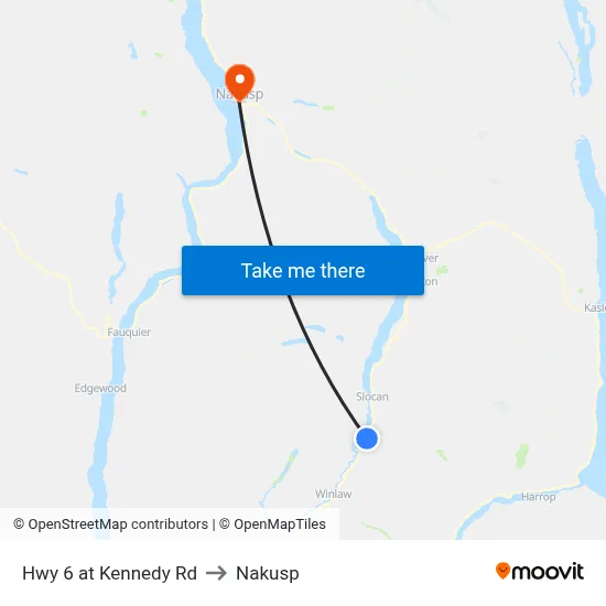 Hwy 6 at Kennedy Rd to Nakusp map