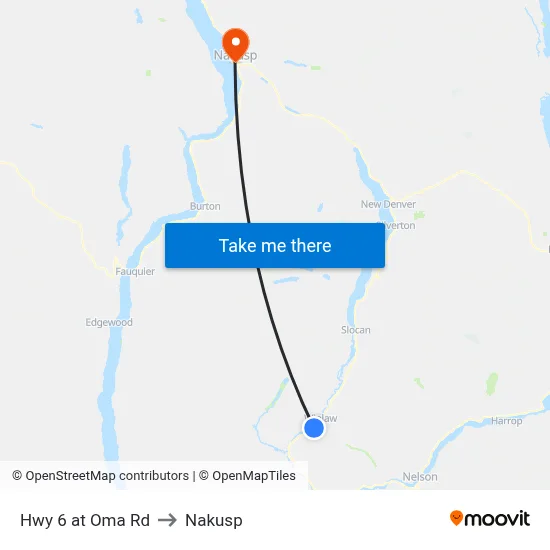 Hwy 6 at Oma Rd to Nakusp map