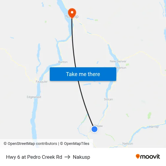 Hwy 6 at Pedro Creek Rd to Nakusp map