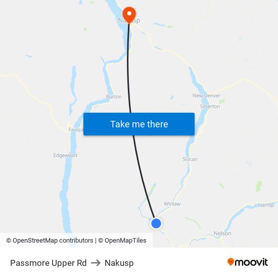 Passmore Upper Rd to Nakusp map