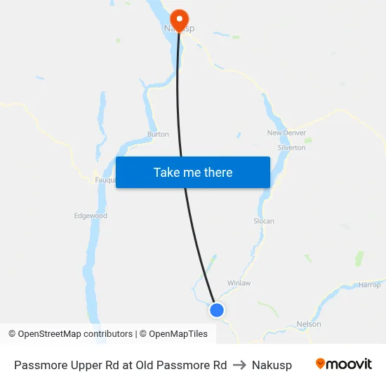 Passmore Upper Rd at Old Passmore Rd to Nakusp map