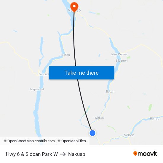 Hwy 6 & Slocan Park W to Nakusp map