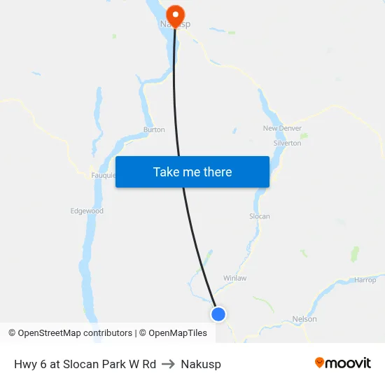Hwy 6 at Slocan Park W Rd to Nakusp map
