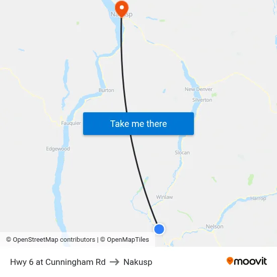 Hwy 6 at Cunningham Rd to Nakusp map