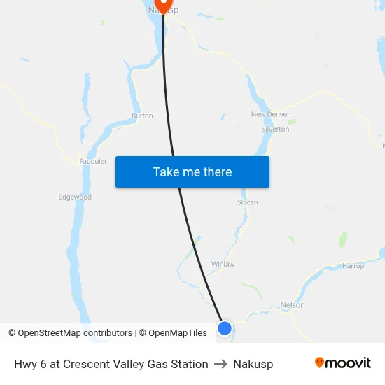 Hwy 6 at Crescent Valley Gas Station to Nakusp map