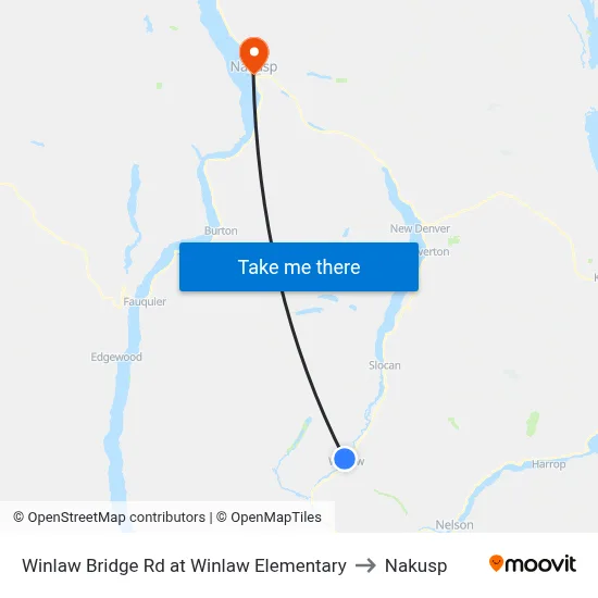 Winlaw Bridge Rd at Winlaw Elementary to Nakusp map