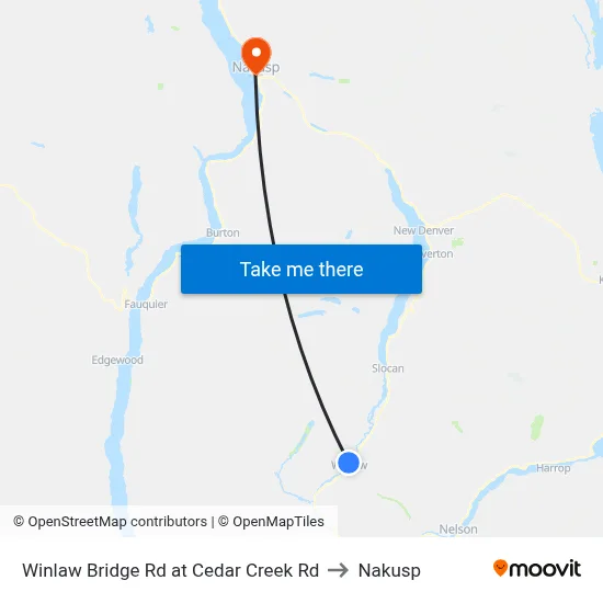 Winlaw Bridge Rd at Cedar Creek Rd to Nakusp map